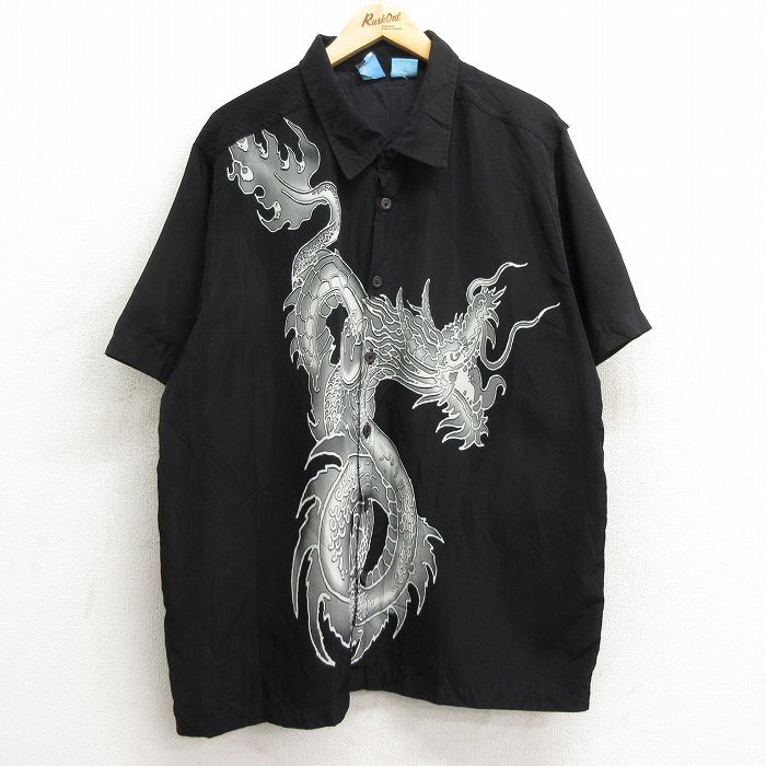 【商品番号】 shrs24070115 【商品名】 XL & starf;古着 半袖 シャツ メンズ 龍 大きいサイズ 黒【spe】 【メンズ参考サイズ】 XL 【表記サイズ】 XL 【実寸サ