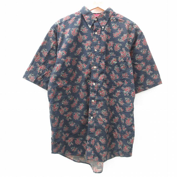 【商品番号】 shrs25031159 【商品名】 XL & starf;古着 半袖 シャツ メンズ 00年代 00s ペイズリー柄 大きいサイズ コットン ボタンダウン 黒他 【メンズ参考サ