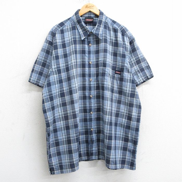 【商品番号】 shrs25031732 【商品名】 XL & starf;古着 ディッキーズ 半袖 シャツ メンズ 大きいサイズ ロング丈 薄紺他 チェック 【メンズ参考サイズ】 XL 【表記