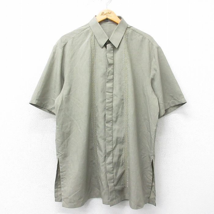 【商品番号】 shrs25032195 【商品名】 XL & starf;古着 半袖 シャツ メンズ 緑系 【メンズ参考サイズ】 XL 【表記サイズ】 XL 【実寸サイズ】 着丈（肩から裾）7