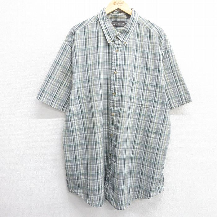 【商品番号】 shrs25033673 【商品名】 XL & starf;古着 半袖 シャツ メンズ 90年代 90s 大きいサイズ ロング丈 ボタンダウン 緑他 チェック 【メンズ参考サイズ
