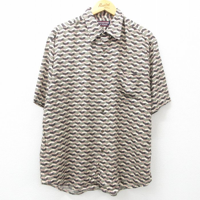 【商品番号】 shrs25040136 【商品名】 XL & starf;古着 半袖 シャツ メンズ 00年代 00s 総柄 大きいサイズ レーヨン ベージュ系他 【メンズ参考サイズ】 XL 