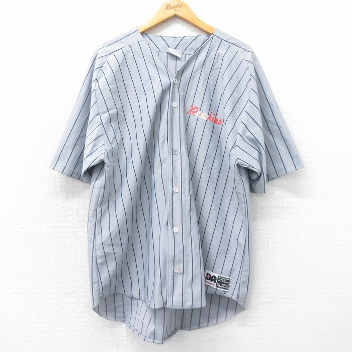【商品番号】 shrs25040173 【商品名】 XL & starf;古着 半袖 ベースボール シャツ メンズ 90年代 90s Rookies 9 USA製 グレー他 ストライプ 【メン