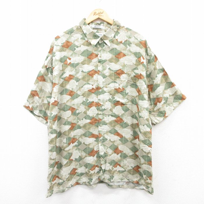 【商品番号】 shrs25040184 【商品名】 XL & starf;古着 ピエールカルダン 半袖 シャツ メンズ 90年代 90s 魚 大きいサイズ レーヨン 緑他【spe】 【メンズ参