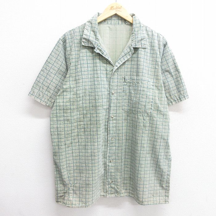 【商品番号】 shrs25040213 【商品名】 L & starf;古着 グラミチ 半袖 シャツ メンズ 90年代 90s 総柄 コットン 開襟 オープンカラー USA製 緑他 チェック【