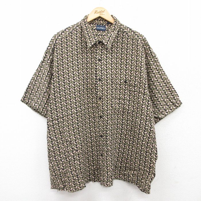 【商品番号】 shrs25040353 【商品名】 XL & starf;古着 ピューリタン 半袖 シャツ メンズ 00年代 00s 総柄 大きいサイズ レーヨン 緑他 【メンズ参考サイズ】 