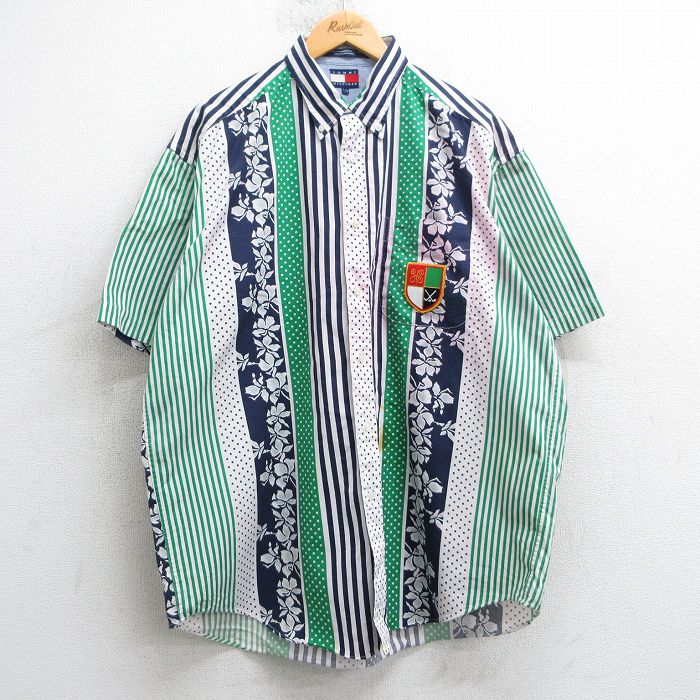 【商品番号】 shrs25041194 【商品名】 XL & starf;古着 トミーヒルフィガー 半袖 ブランド シャツ メンズ 90年代 90s 花 大きいサイズ ロング丈 コットン ボタ