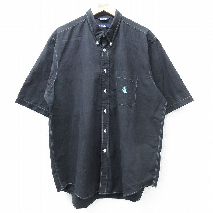 【商品番号】 shrs25041419 【商品名】 XL & starf;古着 ノーティカ 半袖 ブランド シャツ メンズ 90年代 90s ワンポイントロゴ 大きいサイズ ロング丈 コットン