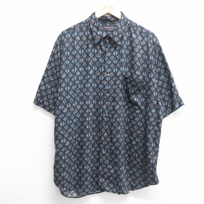 【商品番号】 shrs25041469 【商品名】 XL & starf;古着 半袖 シャツ メンズ 00年代 00s 総柄 ロング丈 レーヨン 黒他 【メンズ参考サイズ】 XL 【表記サイズ