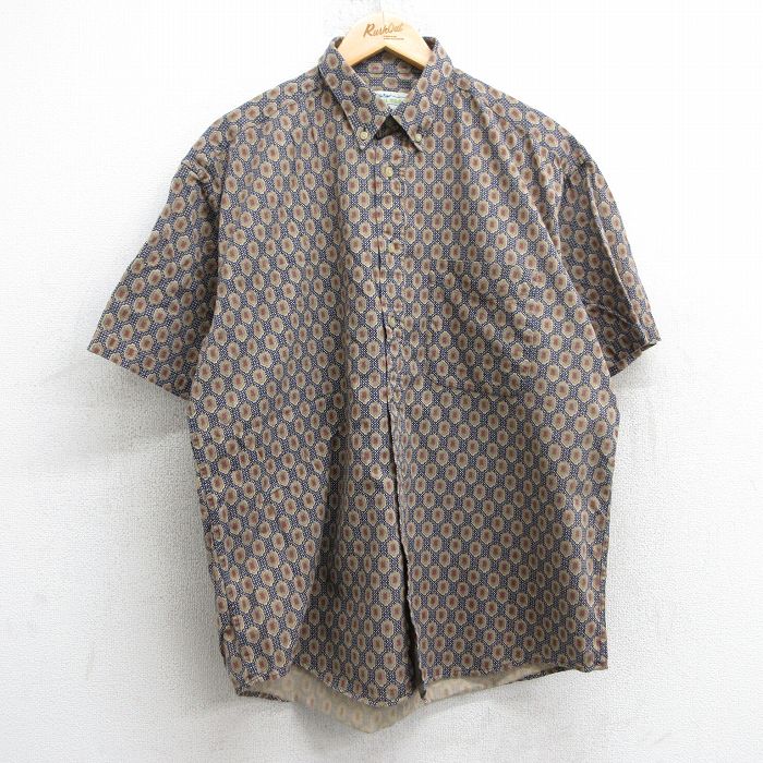 【商品番号】 shrs25042350 【商品名】 XL & starf;古着 半袖 シャツ メンズ 90年代 90s 総柄 コットン ボタンダウン 紺他 【メンズ参考サイズ】 XL 【表記サ