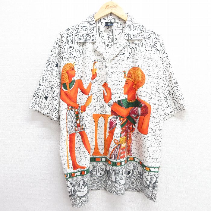 【商品番号】 shrs25042396 【商品名】 L & starf;古着 半袖 シャツ メンズ 壁画 白他 【メンズ参考サイズ】 L 【表記サイズ】 M 【実寸サイズ】 着丈（肩から裾）7