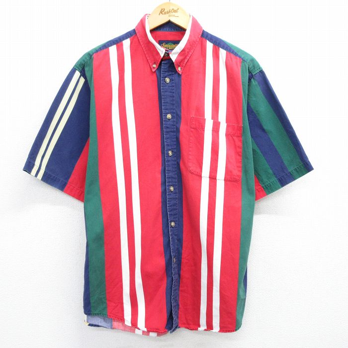 【商品番号】 shrs25042516 【商品名】 L & starf;古着 半袖 シャツ メンズ 00年代 00s コットン ボタンダウン 赤他 【メンズ参考サイズ】 L 【表記サイズ】 M