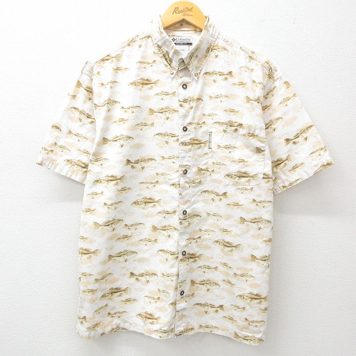 【商品番号】 shrs25043413 【商品名】 XL & starf;古着 コロンビア 半袖 シャツ メンズ 00年代 00s 魚 総柄 コットン ボタンダウン 白 【メンズ参考サイズ】 