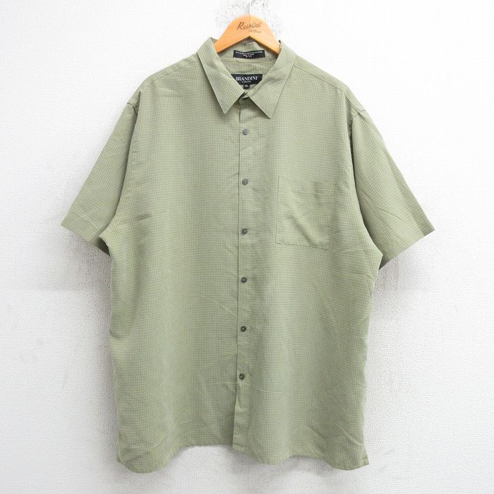 【商品番号】 shrs25043691 【商品名】 XL & starf;古着 半袖 シャツ メンズ 大きいサイズ ロング丈 レーヨン 薄緑系他 チェック 【メンズ参考サイズ】 XL 【表記サ