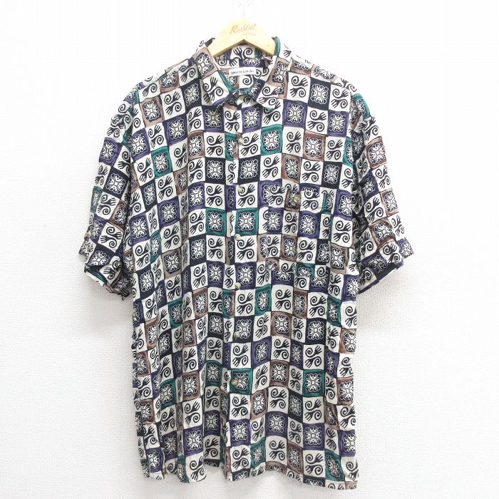 【商品番号】 shrs25050132 【商品名】 XL & starf;古着 ピエールカルダン 半袖 ブランド シャツ メンズ 90年代 90s 総柄 レーヨン 黒他 【メンズ参考サイズ】 