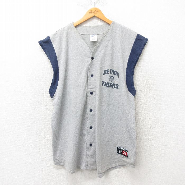 【商品番号】 shrs25051088 【商品名】 XL & starf;古着 ノースリーブ ベースボール シャツ メンズ 00年代 00s MLB デトロイトタイガース グレー 霜降り メジ