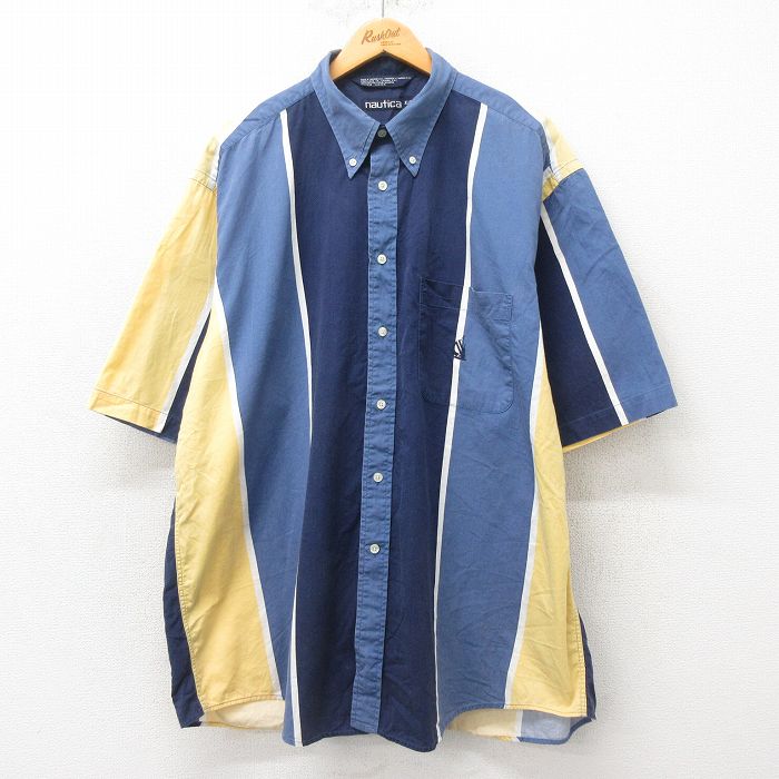 【商品番号】 shrs25051090 【商品名】 XL & starf;古着 ノーティカ 半袖 ブランド シャツ メンズ 90年代 90s ワンポイントロゴ 大きいサイズ ロング丈 コットン