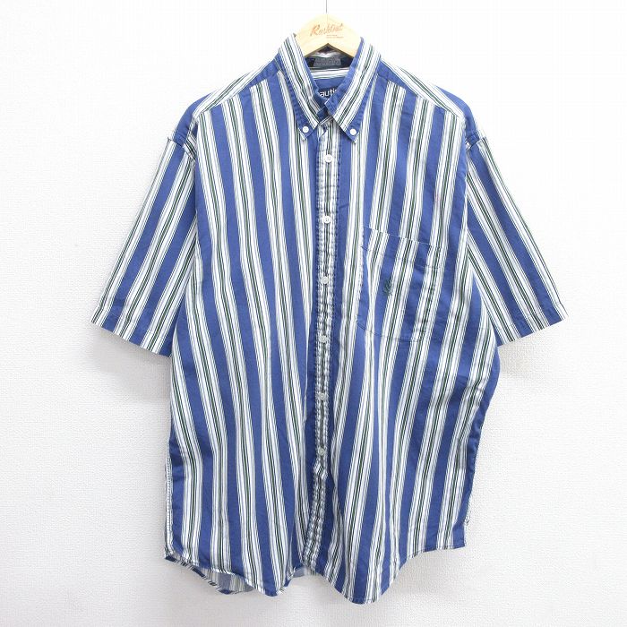 【商品番号】 shrs25051540 【商品名】 XL & starf;古着 ノーティカ 半袖 ブランド シャツ メンズ 90年代 90s ワンポイントロゴ 大きいサイズ ロング丈 コットン