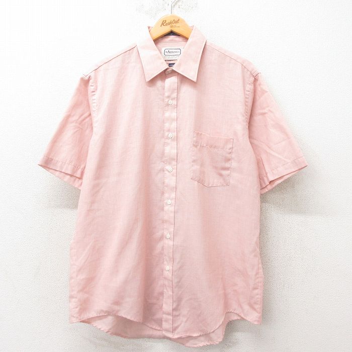 【商品番号】 shrs25052044 【商品名】 XL & starf;古着 アロー 半袖 シャツ メンズ 80年代 80s 大きいサイズ ロング丈 ピンク 【メンズ参考サイズ】 XL 【表
