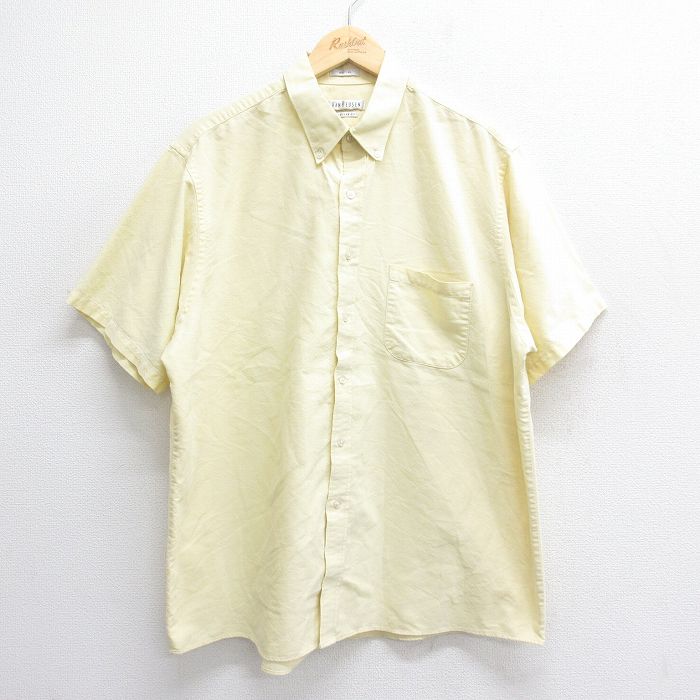 【商品番号】 shrs25053181 【商品名】 XL & starf;古着 バンヒューセン 半袖 シャツ メンズ オックスフォード 大きいサイズ ボタンダウン 黄 【メンズ参考サイズ】 X