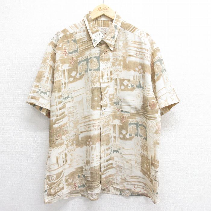【商品番号】 shrs25053254 【商品名】 XL & starf;古着 半袖 シャツ メンズ 00年代 00s 総柄 大きいサイズ ボタンダウン ベージュ他 【メンズ参考サイズ】 XL