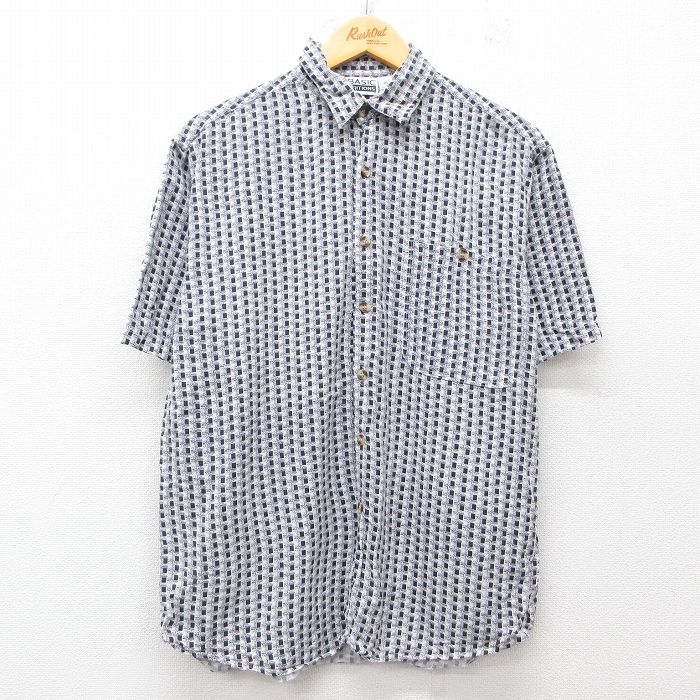 【商品番号】 shrs25054260 【商品名】 L & starf;古着 ベーシックエディションズ 半袖 シャツ メンズ 00年代 00s 総柄 レーヨン 白他 【メンズ参考サイズ】 L 