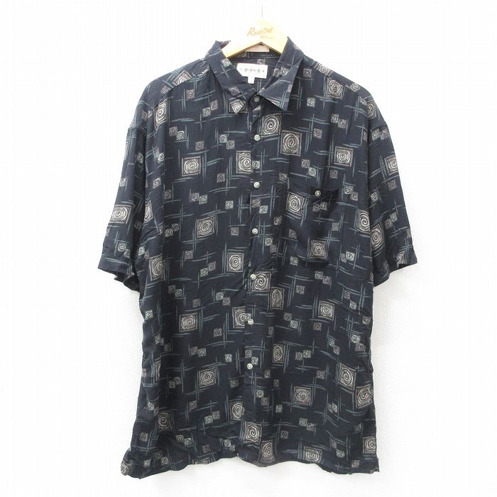 【商品番号】 shrs25060136 【商品名】 XL & starf;古着 半袖 シャツ メンズ 00年代 00s 総柄 レーヨン 黒他 【メンズ参考サイズ】 XL 【表記サイズ】 XL 