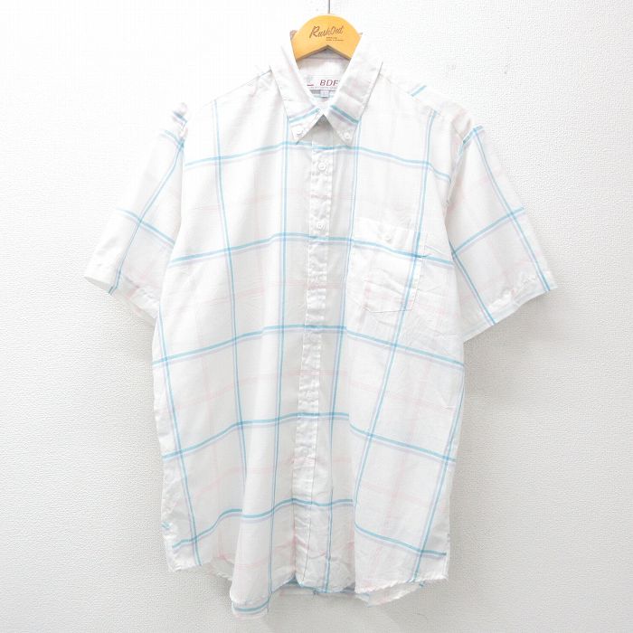 【商品番号】 shrs25060137 【商品名】 XL & starf;古着 半袖 シャツ メンズ 90年代 90s ボタンダウン 白他 チェック 【メンズ参考サイズ】 XL 【表記サイズ】