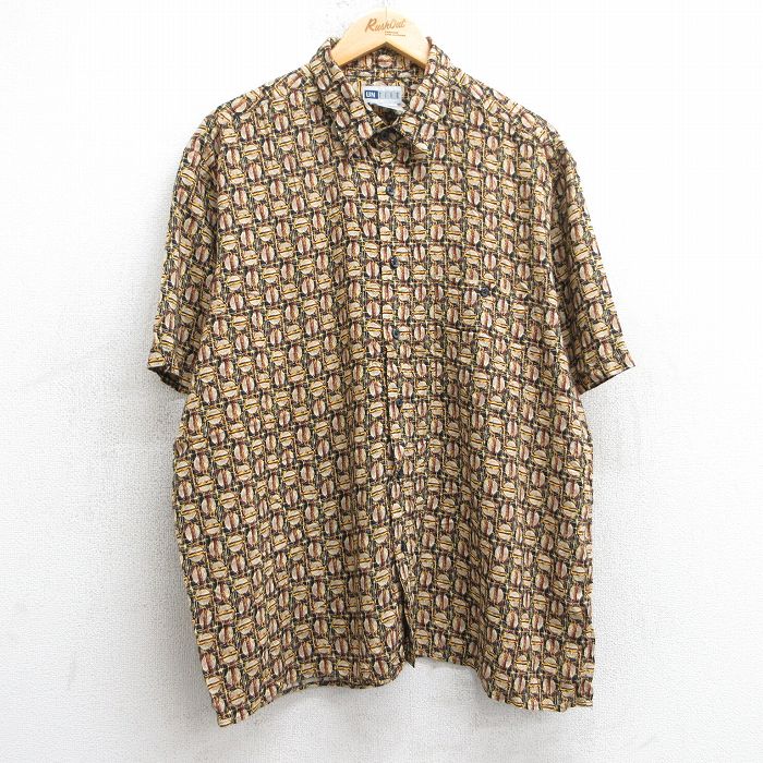 【商品番号】 shrs25061335 【商品名】 XL & starf;古着 半袖 シャツ メンズ 00年代 00s 総柄 レーヨン 黒他 【メンズ参考サイズ】 XL 【表記サイズ】 XL 