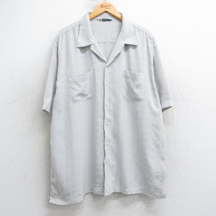 【商品番号】 shrs25061496 【商品名】 XL & starf;古着 オービー 半袖 シャツ メンズ 大きいサイズ レーヨン 開襟 オープンカラー 薄グレー チェック 【メンズ参考サ