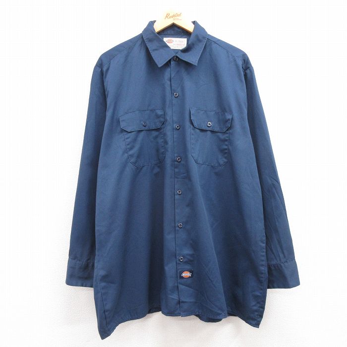 【商品番号】 shwk24020853 【商品名】 XL & starf;古着 ディッキーズ 長袖 ワーク シャツ メンズ 00年代 00s 大きいサイズ ロング丈 紺 【メンズ参考サイズ】 