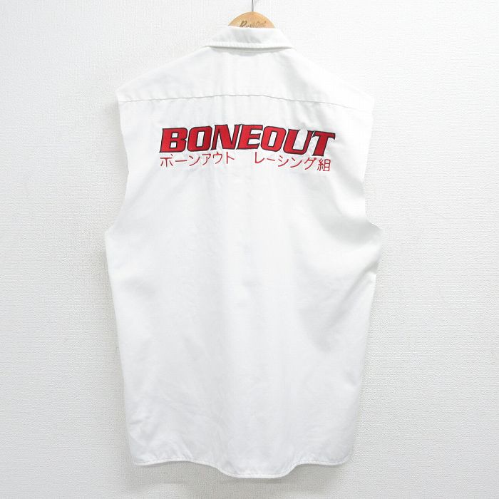 【商品番号】 shwks24030254 【商品名】 L & starf;古着 ディッキーズ ノースリーブ ワーク シャツ メンズ ボーンアウト レーシング組 刺繍 白 【メンズ参考サイズ】 