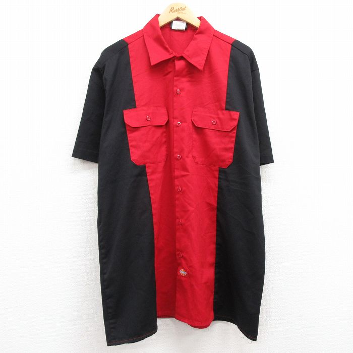 【商品番号】 shwks24031314 【商品名】 XL & starf;古着 ディッキーズ 半袖 ワーク シャツ メンズ ツートンカラー 大きいサイズ ロング丈 黒他 【メンズ参考サイズ】