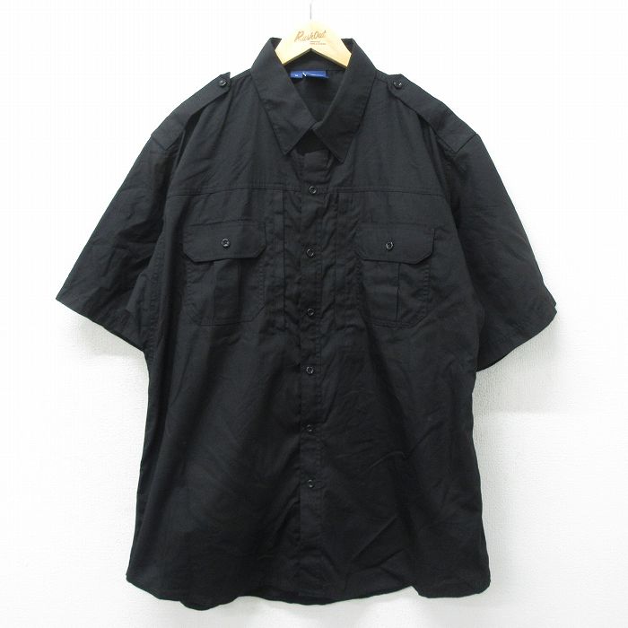 【商品番号】 shwks24034020 【商品名】 XL & starf;古着 半袖 ワーク シャツ メンズ リップストップ 大きいサイズ ロング丈 黒 【メンズ参考サイズ】 XL 【表記サ