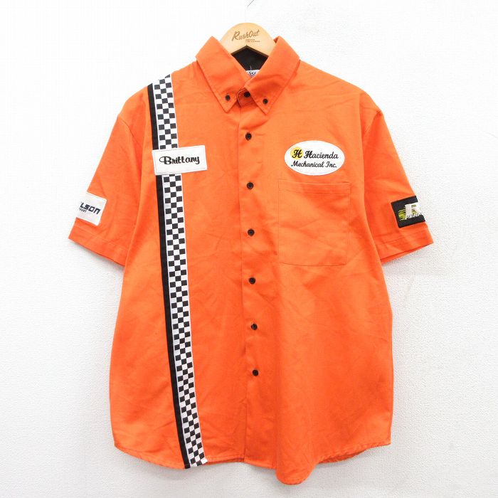 【商品番号】 shwks25040503 【商品名】 L & starf;古着 半袖 ワーク シャツ メンズ ALCOHOLIK レーシング ボタンダウン オレンジ 【メンズ参考サイズ】 L 