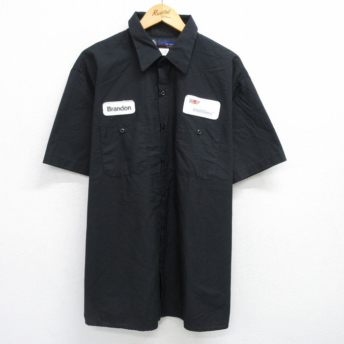【商品番号】 shwks25051442 【商品名】 XL & starf;古着 半袖 ワーク シャツ メンズ ワッペン 大きいサイズ ロング丈 黒 【メンズ参考サイズ】 XL 【表記サイズ】