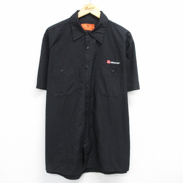 【商品番号】 shwks25051443 【商品名】 XL & starf;古着 半袖 ワーク シャツ メンズ LINCOLN TECH 大きいサイズ ロング丈 黒 【メンズ参考サイズ】 XL