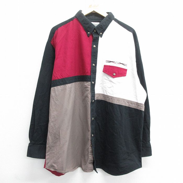 【商品番号】 shwn24011033 【商品名】 XL & starf;古着 長袖 ウエスタン シャツ メンズ 00年代 00s ロング丈 大きいサイズ マルチカラー コットン ボタンダウン