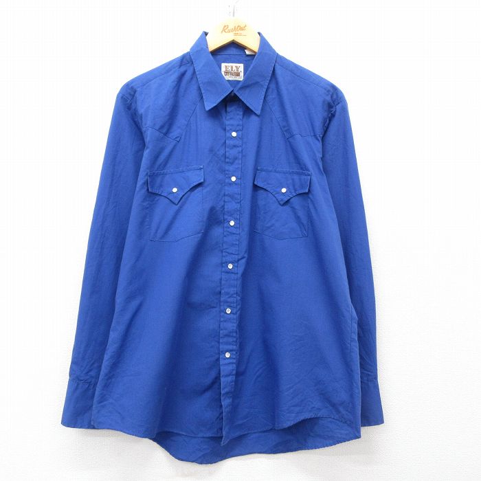 【商品番号】 shwn25023367 【商品名】 XL & starf;古着 ELY 長袖 ウエスタン シャツ メンズ 90年代 90s 青 【メンズ参考サイズ】 XL 【表記サイズ】 16