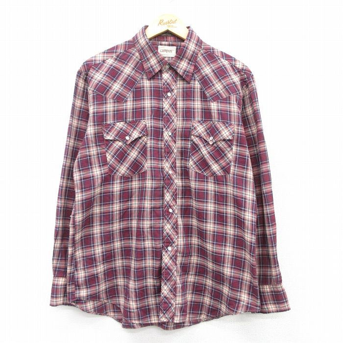 【商品番号】 shwn25023450 【商品名】 L & starf;古着 キャンパス 長袖 ウエスタン シャツ メンズ 80年代 80s エンジ系他 チェック 【メンズ参考サイズ】 L 【