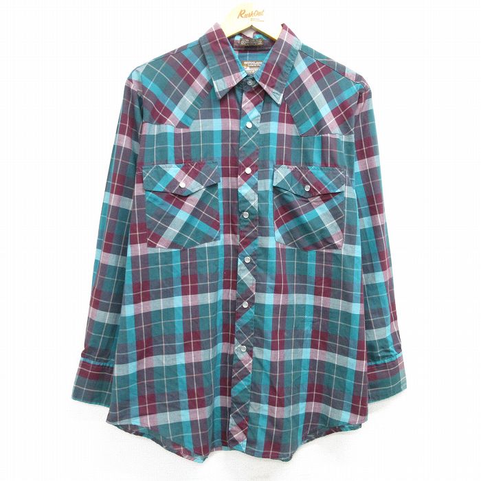 【商品番号】 shwn25031530 【商品名】 L & starf;古着 長袖 ウエスタン シャツ メンズ 90年代 90s 緑他 チェック 【メンズ参考サイズ】 L 【表記サイズ】 L 