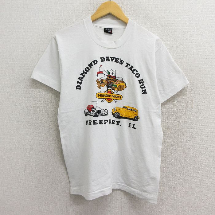 古着 半袖 ビンテージ Tシャツ メンズ 80年代 80s ホットロッド HOT ROD タコス クルーネック USA製 白 ホワイト Lサイズ 中古 中古 古着