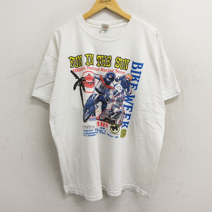 古着 半袖 ビンテージ Tシャツ メンズ 00年代 00s バイク レーシング 大きいサイズ コットン クルーネック 白 ホワイト spe XL 中古 古着