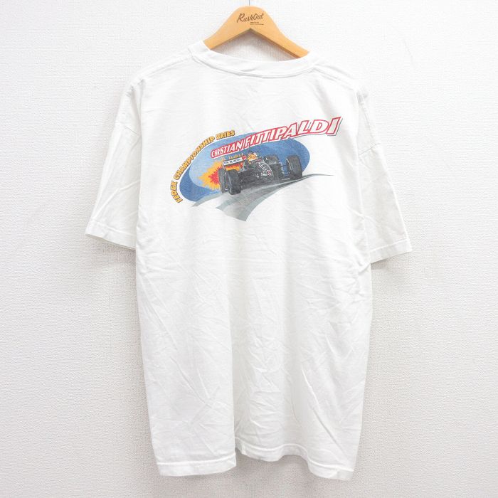 古着 半袖 ビンテージ Tシャツ メンズ 90年代 90s レーシングカー 大きいサイズ コットン クルーネック USA製 白 ホワイト XL 中古 古着