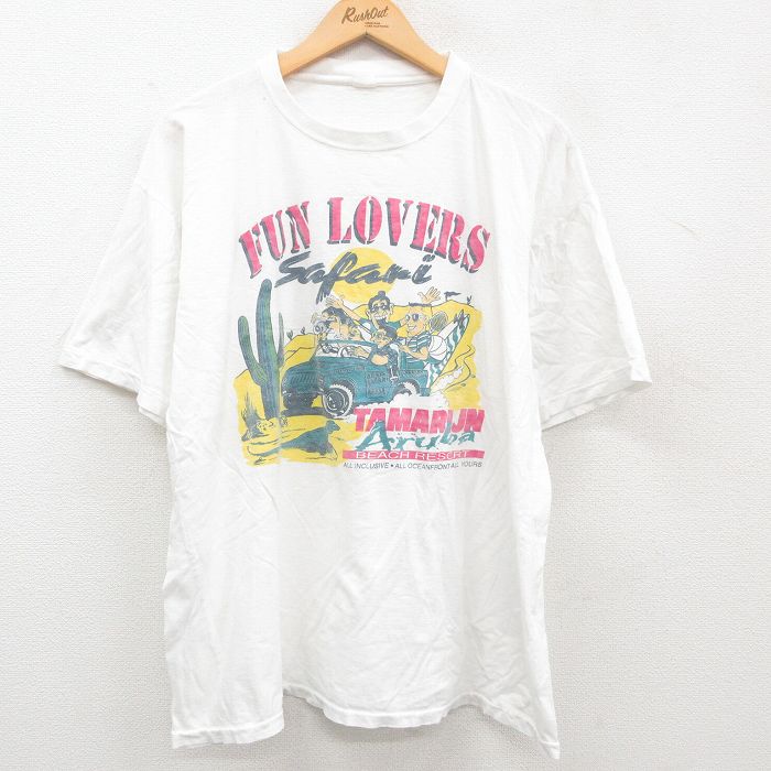 古着 半袖 ビンテージ Tシャツ メンズ 80年代 80s 車 サボテン TAMARIJN 大きいサイズ クルーネック 白 ホワイト XLサイズ 中 中古 古着