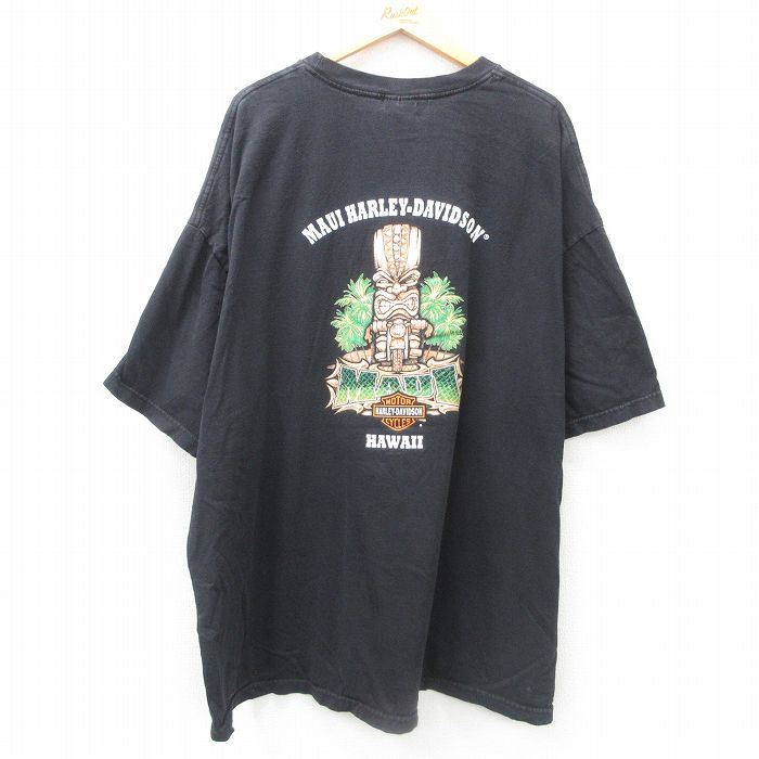 【商品番号】 sksf25052564 【商品名】 XL & starf;古着 ハーレーダビッドソン 半袖 Tシャツ メンズ マウイ 石像 バイク 大きいサイズ ロング丈 コットン クルーネッ