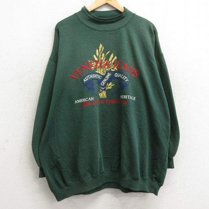 【商品番号】 swr24020280 【商品名】 XL & starf;古着 VENEZIA JEANS 長袖 スウェット メンズ 00年代 00s 小麦 刺繍 大きいサイズ ハイネック モッ