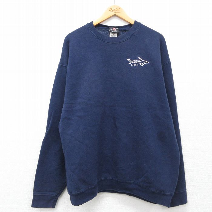 【商品番号】 swr24080464 【商品名】 XL & starf;古着 長袖 スウェット メンズ 00年代 00s LBI 大きいサイズ クルーネック 紺 【メンズ参考サイズ】 XL 【