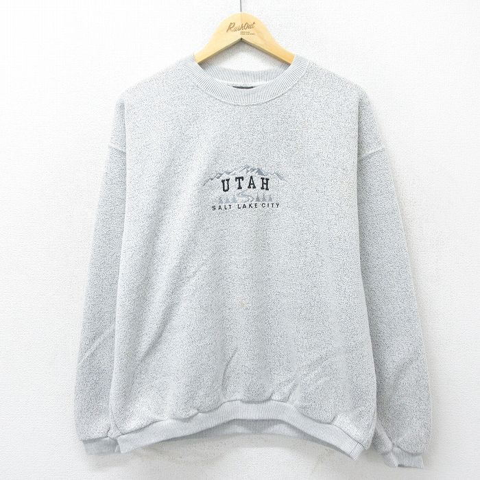 【商品番号】 swr24080852 【商品名】 XL & starf;古着 長袖 スウェット メンズ 90年代 90s ユタ 刺繍 クルーネック USA製 薄グレー 【メンズ参考サイズ】 X