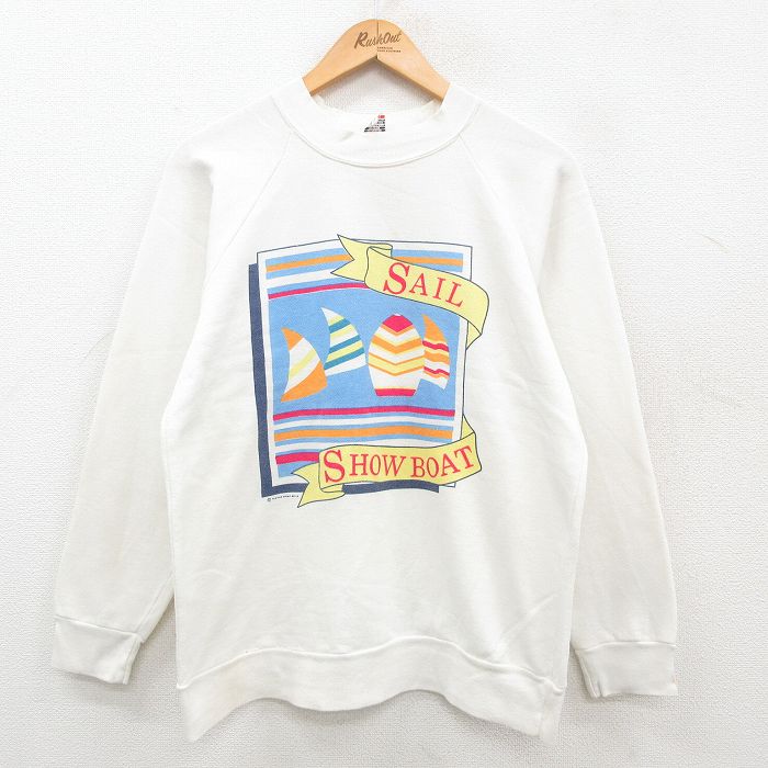 【商品番号】 swr24081911 【商品名】 M & starf;古着 長袖 スウェット メンズ 90年代 90s SHOW BOAT ボート ラグラン クルーネック USA製 白 【メン